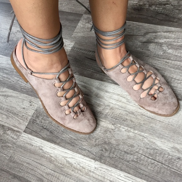 ‘Emily’ Taupe Lace up Flat - Picture 4 of 4